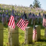 USA flags on tombstones